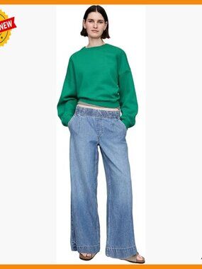 Easy Baggy Fit Pleated Denim Jeans, Machine Washable, Relaxed Style